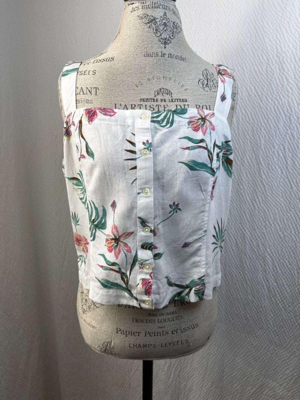 Levis Womens Floral Button-Front Tank Top Smocked Back Levi's Linen Lottie Top